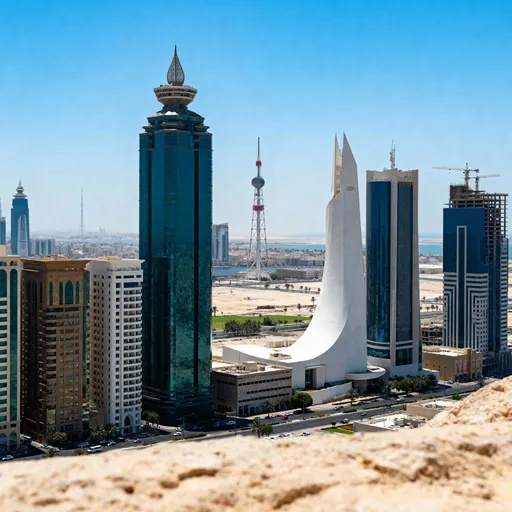Kuwait skyline under blue sky