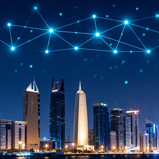 Kuwait city with glowing network overlay